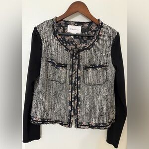 BCBGeneration Monochrome Tweed Jacket with Floral Trim